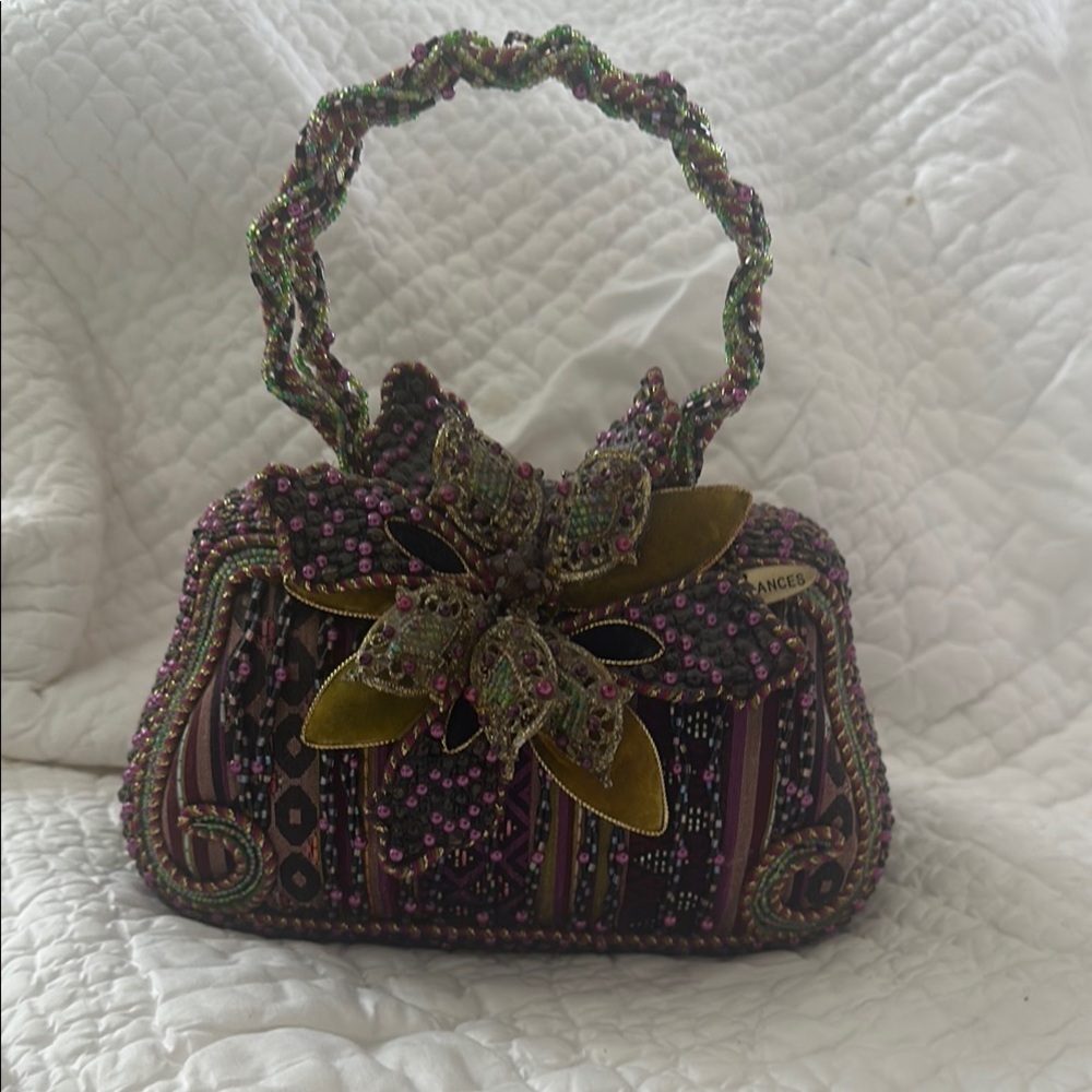 Mary Frances Purple and Green Beaded Clutch